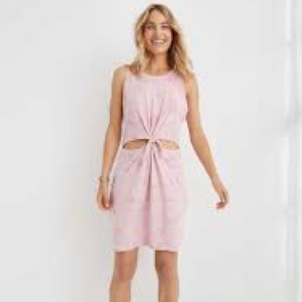 Aerie pink tie die tie front cutout tank dress